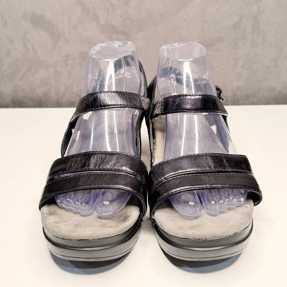 Dansko Black Leather Wedge Sandals